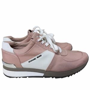 Michael Kors Womens Pink White Allie Trainer Sneakers Lace Up Casual Shoes 7 1/2
